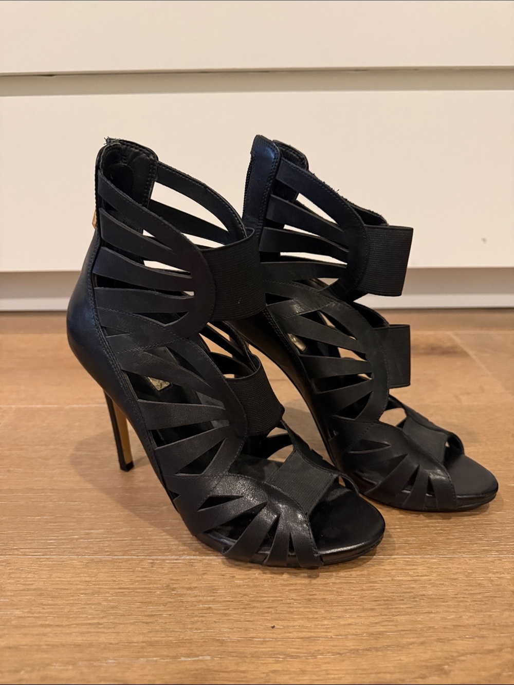 Guess Leather Black Strappy High-Heel Sandals